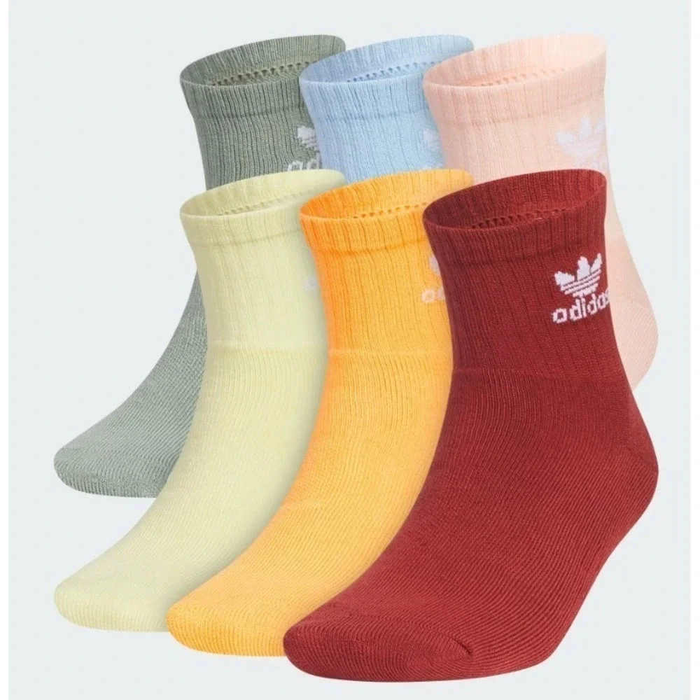 Adidas Originals Trefoil Quarter Socks 6 Pair Pack JJ7654 Mens 5-8 L 5-10 NEW